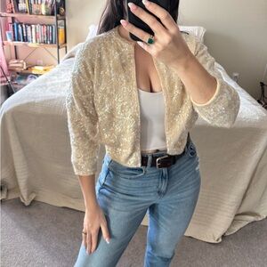 Vintage cream sequins encrusted wool cardigan size 38